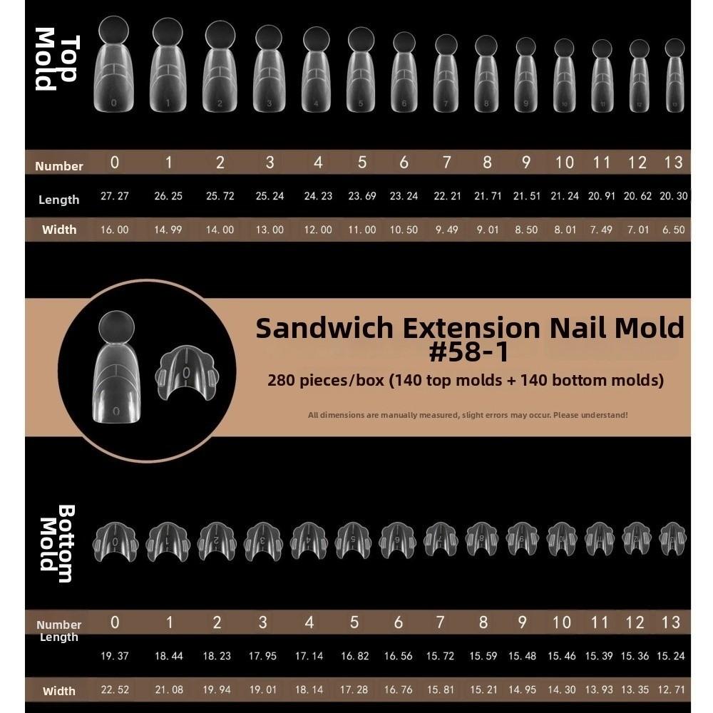 280pcs 14 Sizes Sandwich Dual Nail Forms Square Oval Acrylic Nail Extension  for Manicure Tools