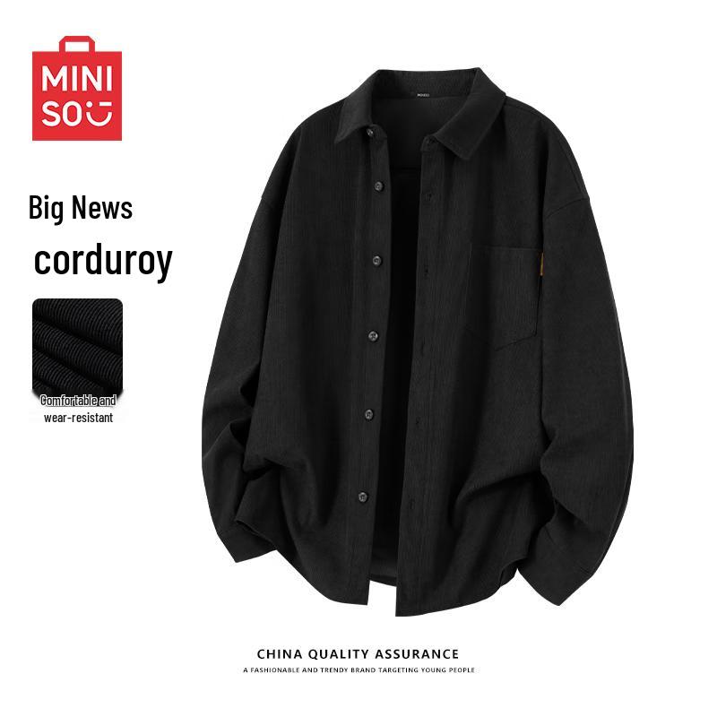 MINISO Men's Corduroy Long-Sleeve Lapel Workwear Shirt