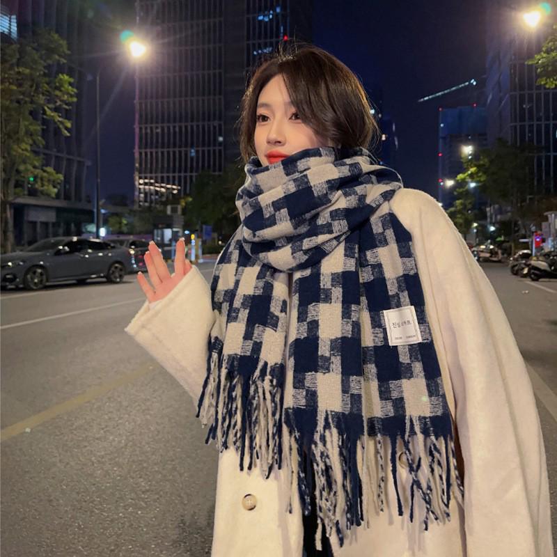Korean Style Withered Rose Plaid Imitation Cashmere Scarf - Women's Winter Christmas Red Shawl