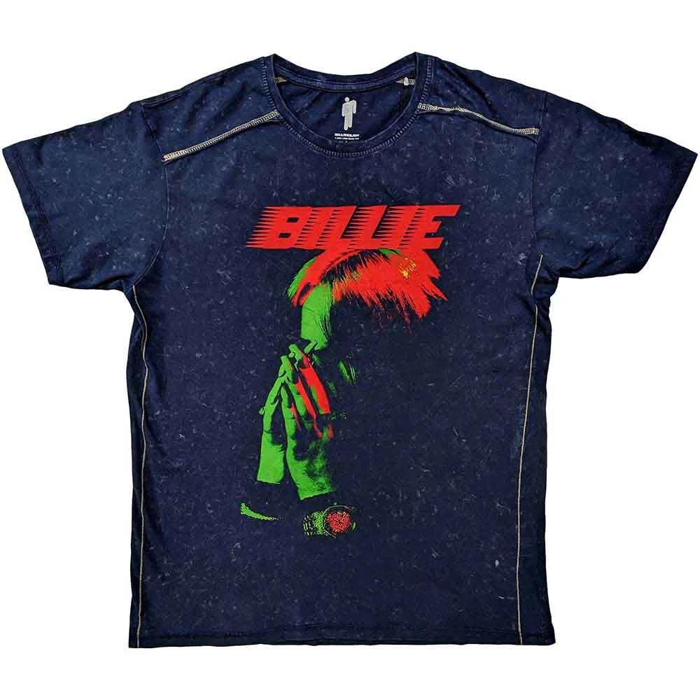 

Billie Eilish T Shirt Official Hands Face Blue Snow Wash New S M L XL S