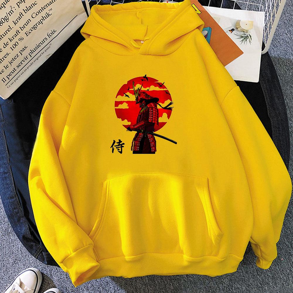 Japan Samurai Armor Katana Graphic Hoodies Cartoon Print Aesthetic Sweatshirt for Autumn/Winter Anime Clothing Moletom Hoody