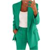 Damen Revers Langarm Blazer Hose 2-teiliges Outfit Elastische Taille Einfarbig Business Casual Anzug Set