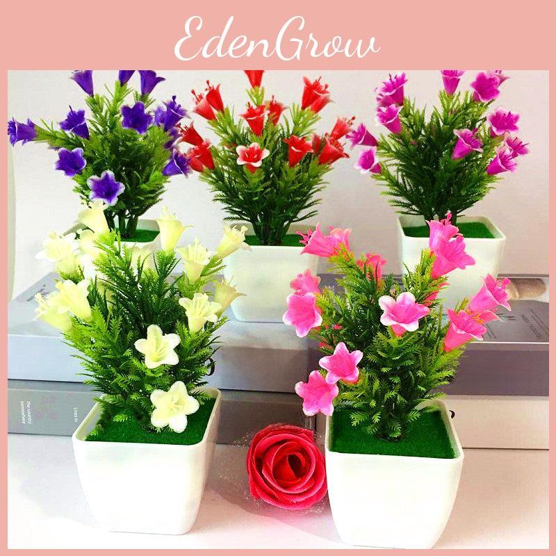 Plastic Cherry Blossom And Pinecone Mini Potted Plant Collection For Indoor Decoration