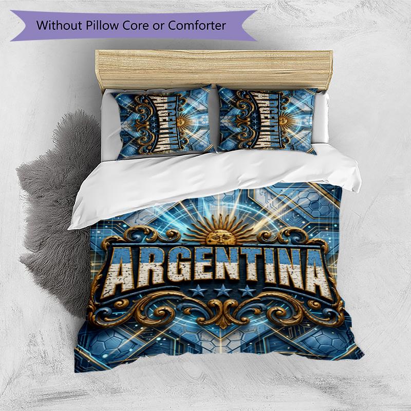 Set Biancheria da Letto Stampata Calcio Argentina 3 Pezzi Copriletto Traspirante Accogliente come Regalo per Inaugurazione Casa o Festa