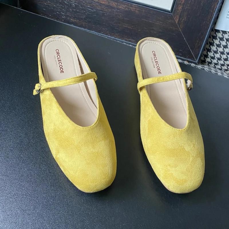

Модные туфли-балетки с закрытым носком для женщин, весна/лето, слипоны, повседневные мюли, модная уличная универсальная обувь на мягкой подошве, полушлепанцы 35 жёлтый