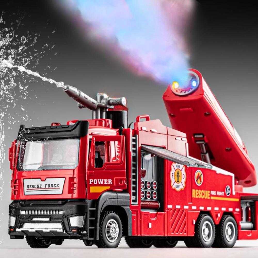 1:32 Wassersprühnebel Feuerwehrauto Modell Kehrmaschine Spielzeugauto Geräusch Licht Rückzieher Türen Geöffnet Fahrzeuge Sammlung Kindergeschenke