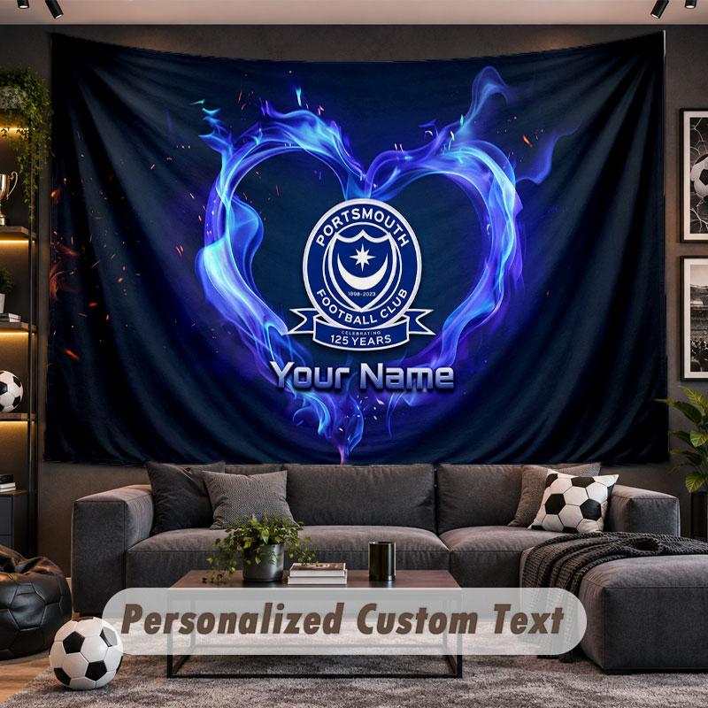 Wall Hanging Tapestry Custom NamePortsmouth FC Pattern Personalized Printed Fabric Wall Decor