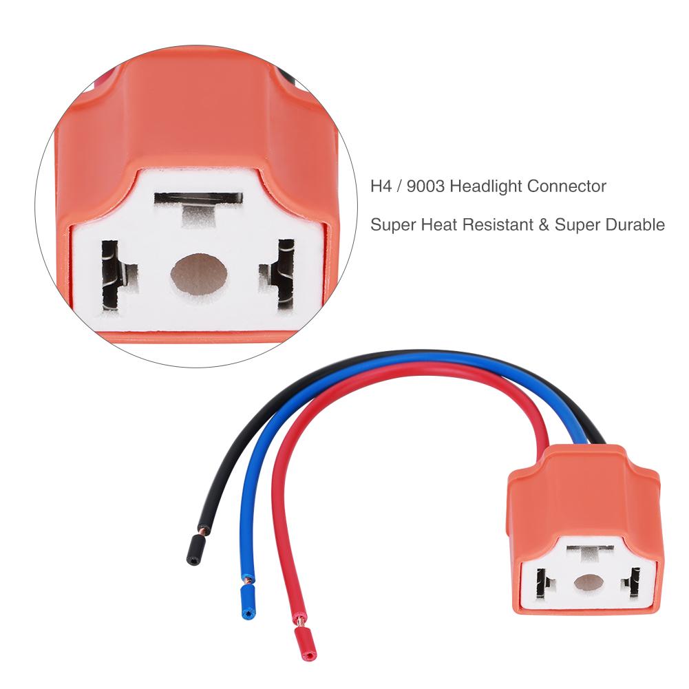 H4   9003 Female Ceramic Headlamp Wiring Harness Plug Socket Connector Adapter Filament Wire