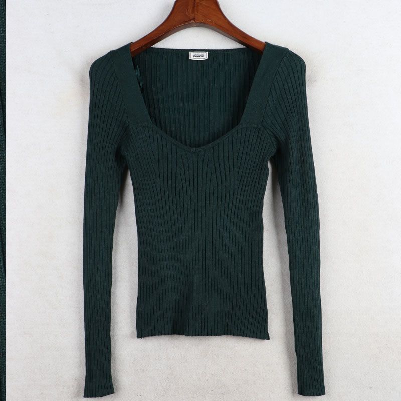 Sunshine House New Arrival Export European and American Women's Clothing Square Collar Slimming Slim Looking Elastic Knitwear Sweater Bottoming Shirt