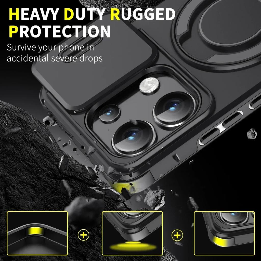 Shockproof Magnetic Case for Xiaomi 14T Pro 5G Redmi Note 13 Pro Plus Poco X6 Pro M6 Slide Camera Lens Metal Ring Stand Cover