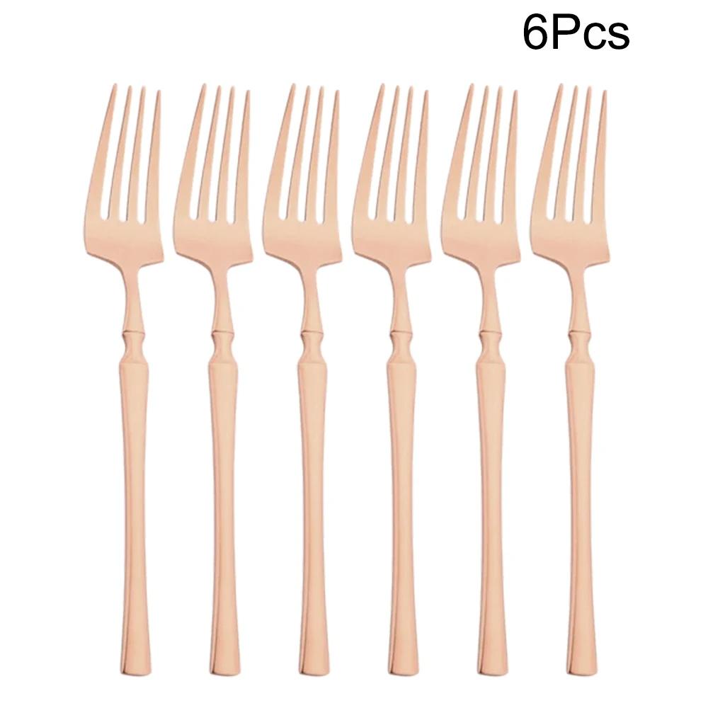 6Pcs Mirror Dinner Forks Cutlery Blakc Stainless Steel Fork Flatware Kitchen Silverware Western Dinnerware Restaurant Fork Set