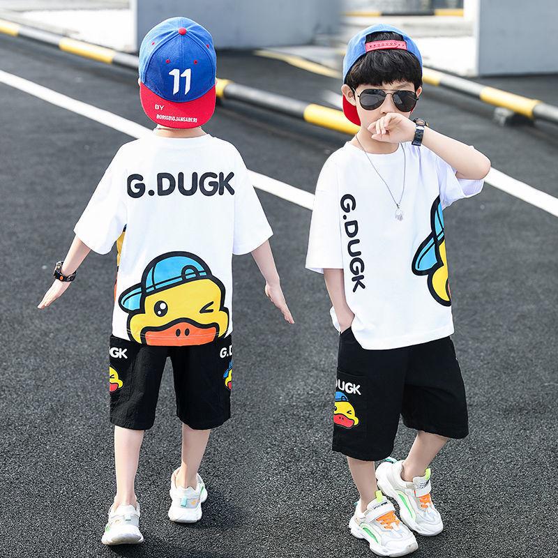 Trendy 2024 Little Yellow Duck Boys' Summer Short Sleeve Set - Fashionable and Handsome
