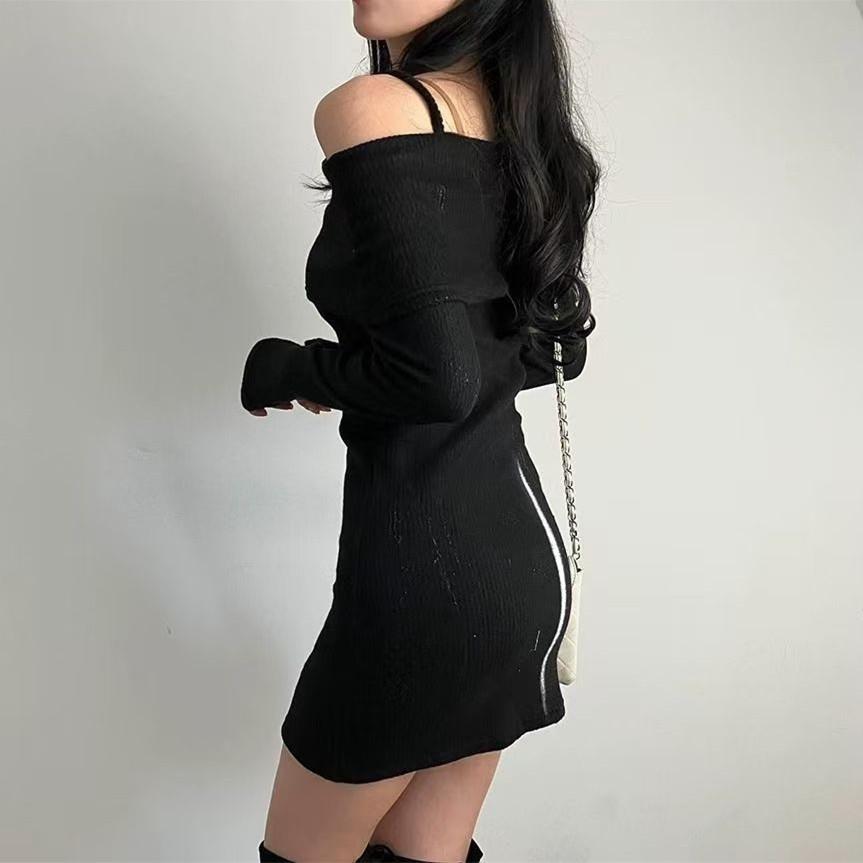 Korean Style Petite Spicy Girl Bodycon Dress: One-Shoulder Camisole with Lapel, Hip-Hugging Short Skirt for Spring/Autumn