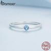 BAMOER 925 Sterling Silver Minimalist Blue Zircon Ring & Colorful Fish Scale Ring for Women Band Statement Ring Fine Jewelry Gift