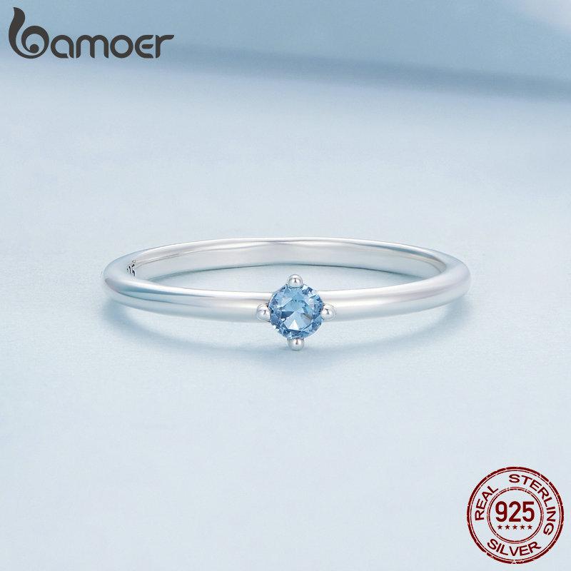 Bamoer 925 Sterling Sølv Minimalistisk Blå Zirkon Ring & Fargerike Fiskeskala Ring for kvinner Band Statement Ring Fine smykker gave