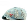 Vintage Floral Printed Denim Newsboy Hat Unisex Octagonal Baker Boy Cap Korean Beret Peaked Hat for Men Women