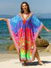 Beach Kaftans for Women Butterfly Printed Plus Size Cover Ups for Swimwear Maxi Dresses Summer Holiday Bathing Suits