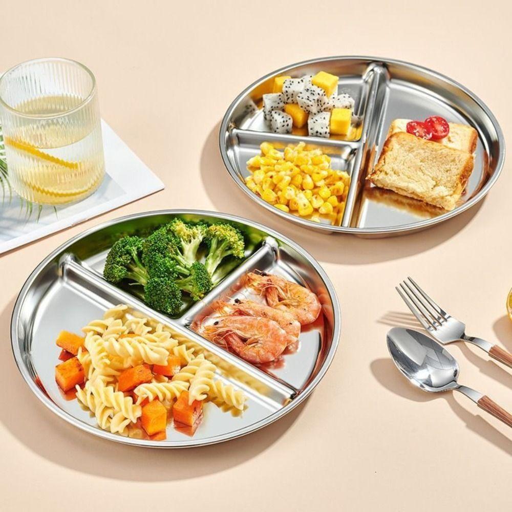 9" Inch Portion Control Plates 304 Stainless Steel Food Trays Divided Plates  for Adults Kids