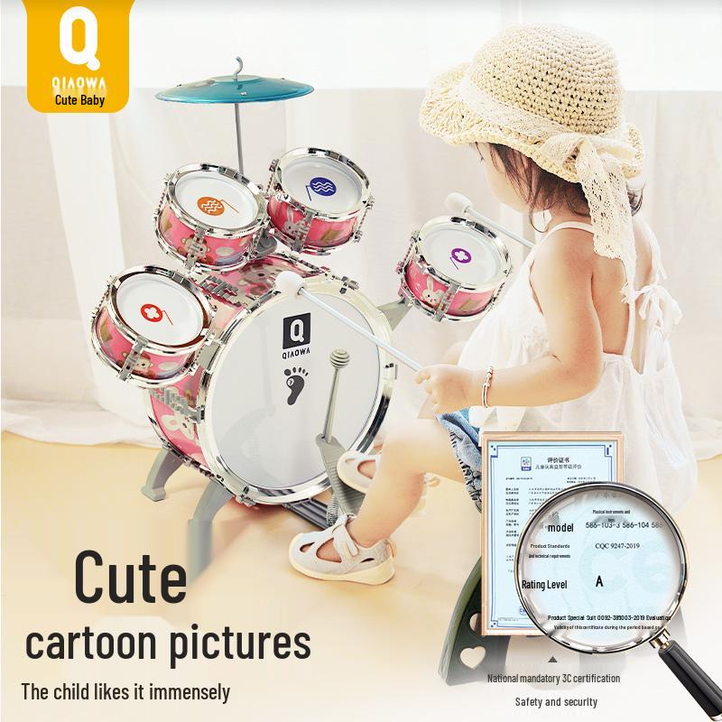 Qiaowa Beginner's Children's Drum Set - Birthday & Christmas Gift for 2-3 Year-Old Boys