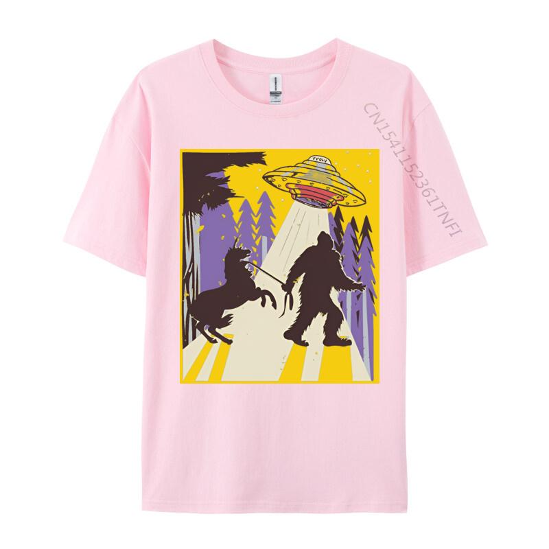 Men Clothing Bigfoot Leading A Unicorn And Ufo Tshirts Vintage Animal Tshirt Printed Tshirt Tops Tees