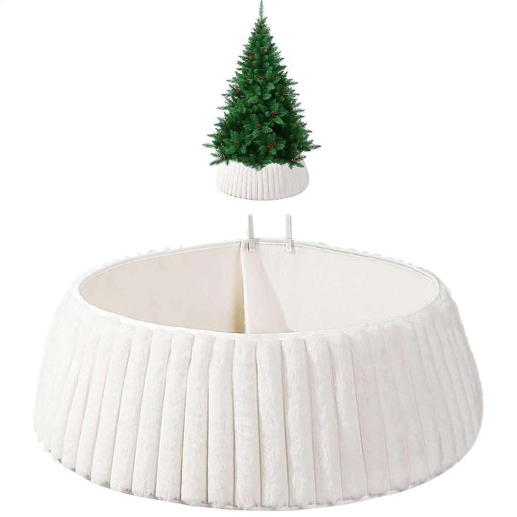 White Christmas Tree Collar Tree Skirt Style Base Cover Rustic White Plush Protector Bohemian Artificial Tree Collars for Trees