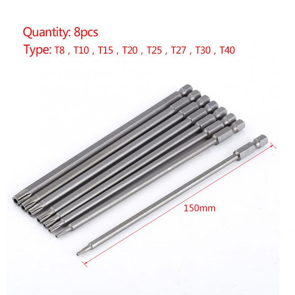 T30 Screwdriver Bit 8Pcs T40 1/4 Inch Hex Torx Hand Tool 150MM Extra Long
