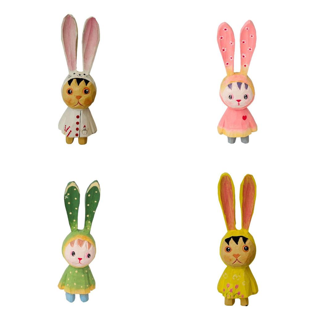 Wooden Bunny Car Stand With Long Ears For Gift And Home Office Decoration In Bright Colors
