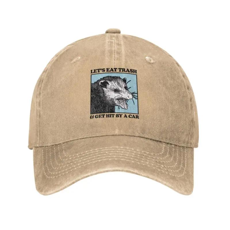Personalisierte Baseballkappe aus Baumwolle mit dem Aufdruck „Lasst uns Müll essen und von einem Auto angefahren werden“ für Damen und Herren, verstellbar, ideal für Opossum-Fans, Dad Hat, Streetwear