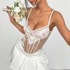 Lace Embroidery Splice Satin Fishbone Diamond Underwire Vest 70369