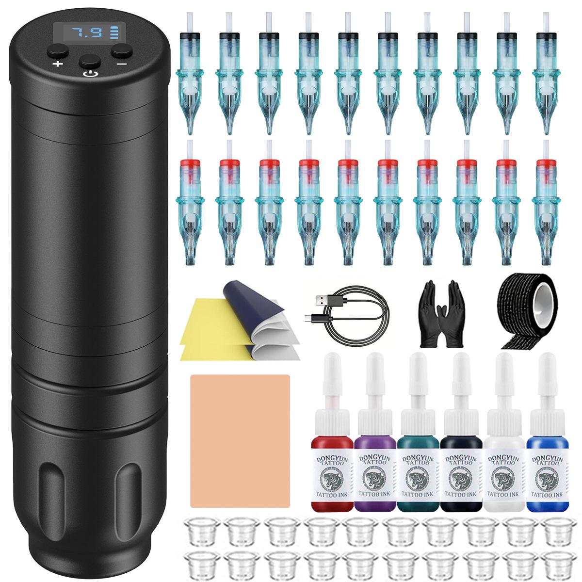 

Complete Tattoo Kit Cordless Tattoo Machine Set Permanent Makeup Tattoo Pen Beginner with 6 bottle Inks