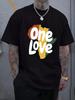One Love Letter Print Men's Short Sleeve T-Shirts, Comfy Casual Elastic Crew Nec