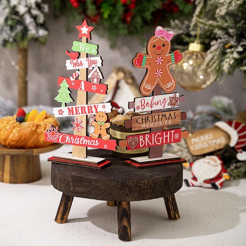 Desktop Christmas Tree Santa Claus DIY Decoration Wooden Christmas Signs Plaque Xmas Decoration New Years Party Gifts