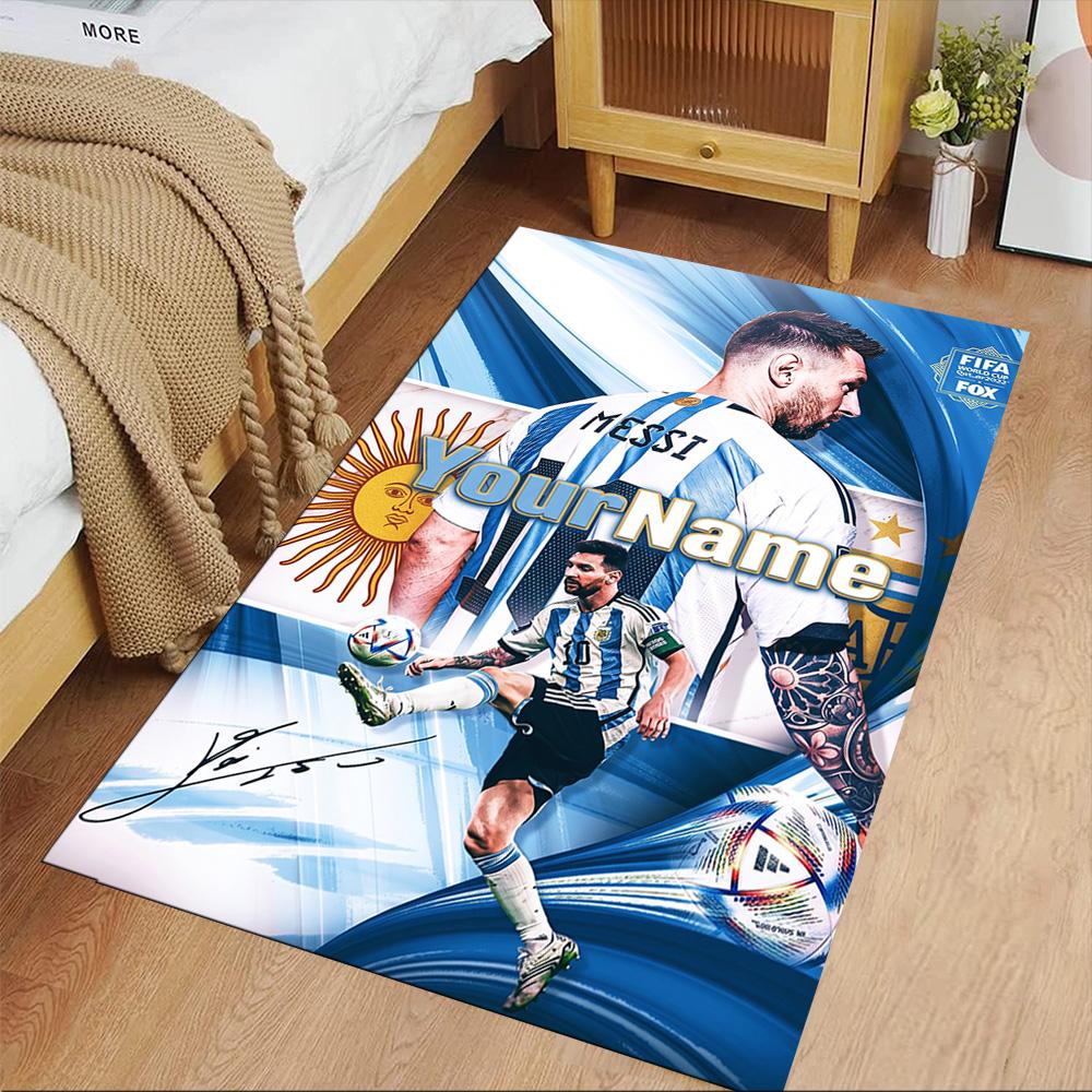 Messi Customizable Name Area Rug Design for Kitchen Dormitory Game Room Playrooms Antislip Carpet Anime Office Decor