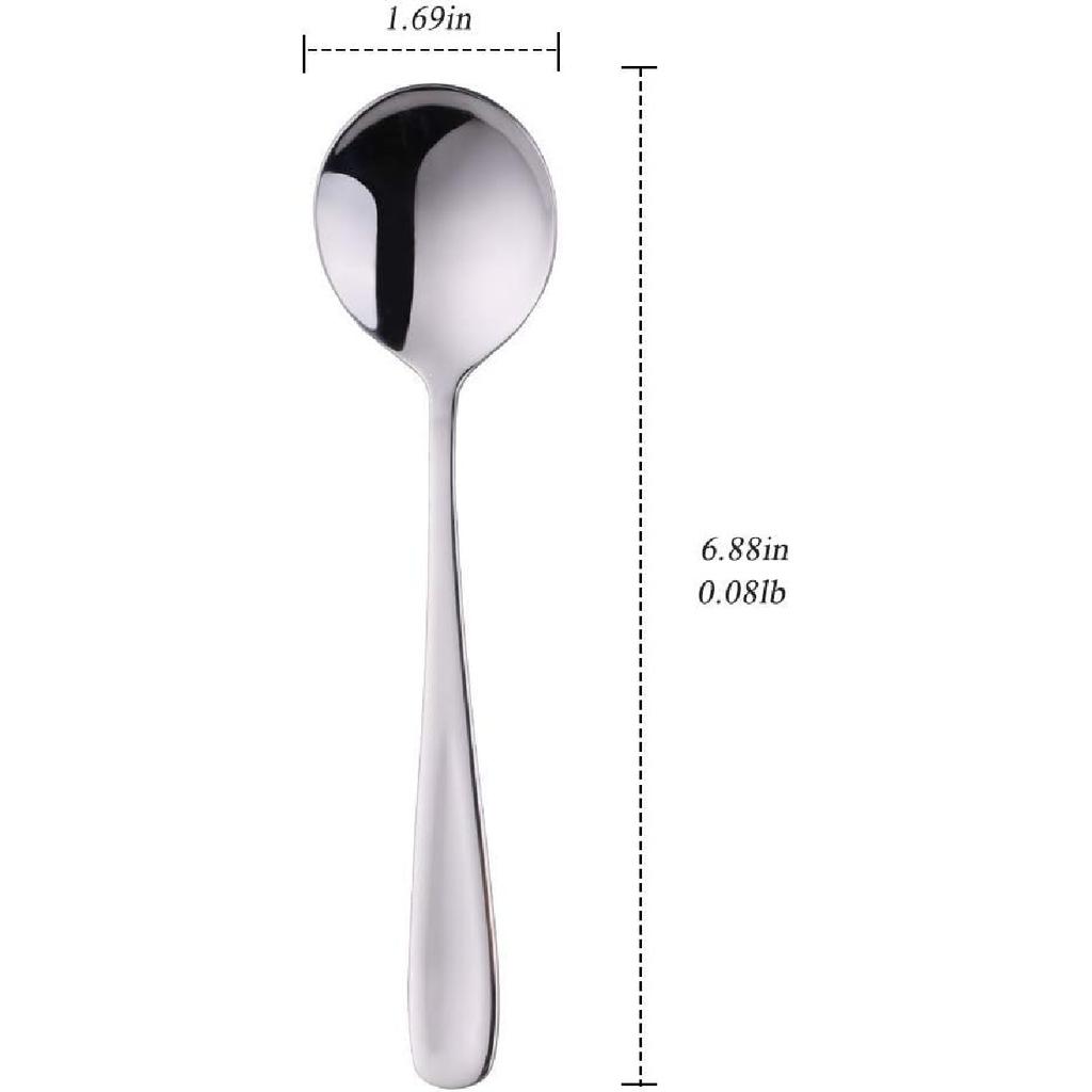 7-Inch Soup Spoons, Baikai Bouillon Spoon,18/10 Stainless Steel Finished Table Dinner Spoons Set of 4 (Silver)