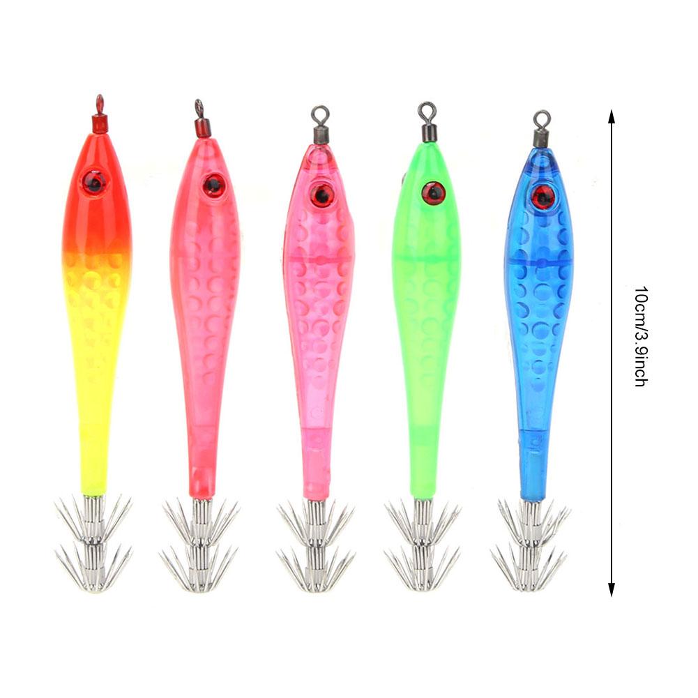 5 Pcs Luminous Squid Jigs Artificial Fishing Lures with 2 Layer Hooks Fish Tackle Accessories