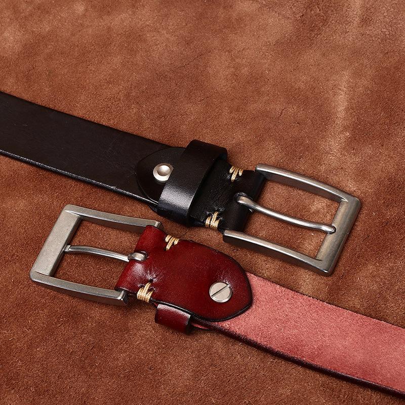 Belt Men's Light Luxury Minimalist Retro Washed Thickened and Extra Thick First Layer Cowhide Stainless Steel All-Match Casual Belt Men