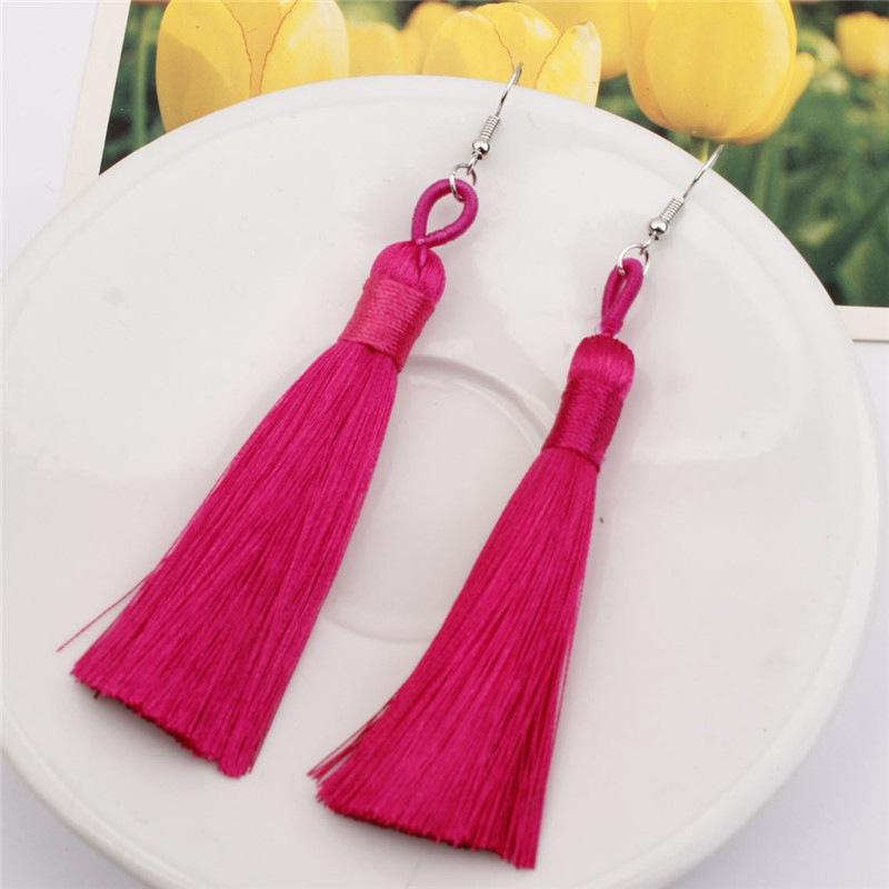 

Бахрома, вариация цвета, длинная кисточка, изысканные женские серьги в стиле бохо, популярные висячие серьги, разноцветные модные 8*2cm розы красного