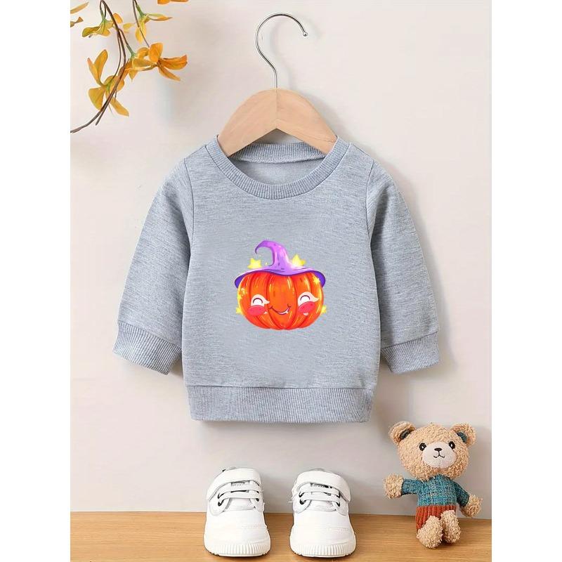 European sizes A Cute Halloween Print Round-Neck Sweatshirt for Baby Girls Aged 0-3 Years, Durable And Wrinkle-Resistant.