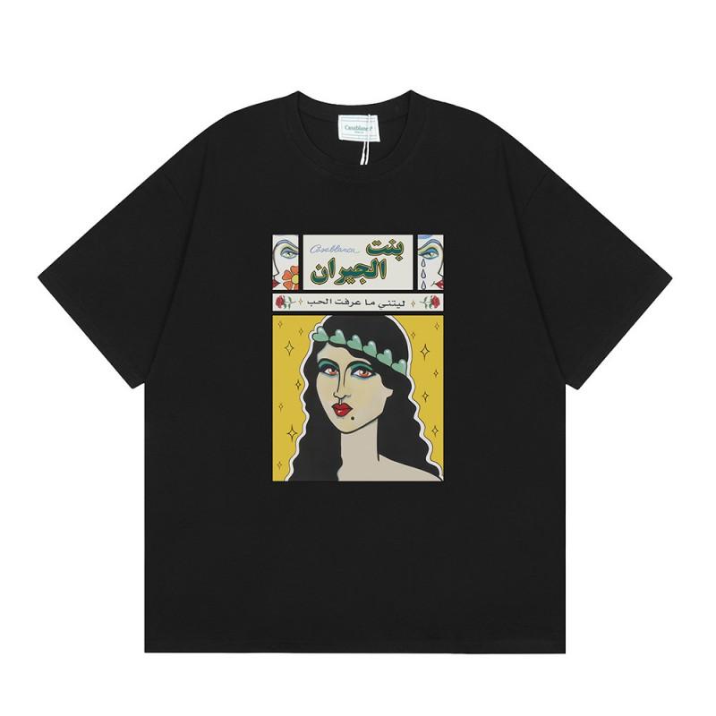 T-shirt Imprimé Casablanca Hommes Femmes Coupe Ample Manches Courtes Haut Décontracté