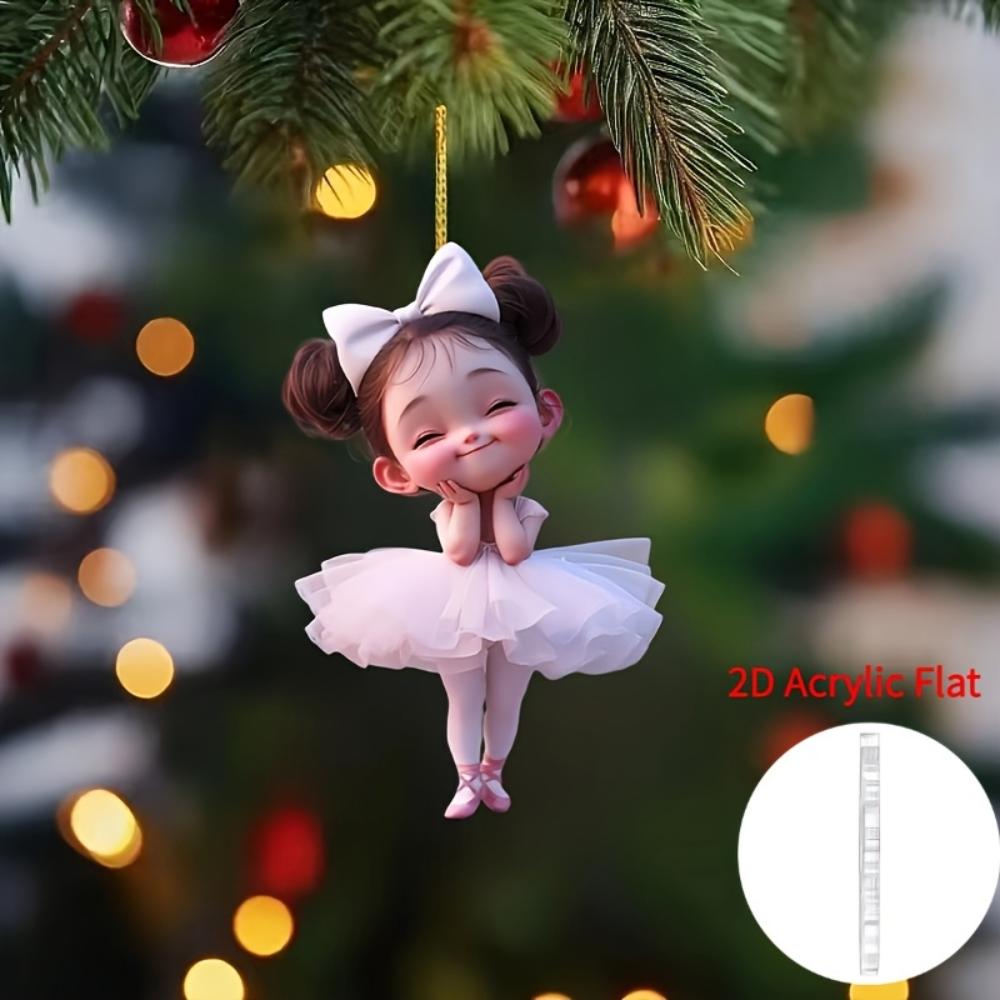 2D Flach, Acryl Rosa Ballerina Auto Hängeornament - Charmantes Flaches Anhänger für Rückspiegel, Heim- und Rucksackdekorationen