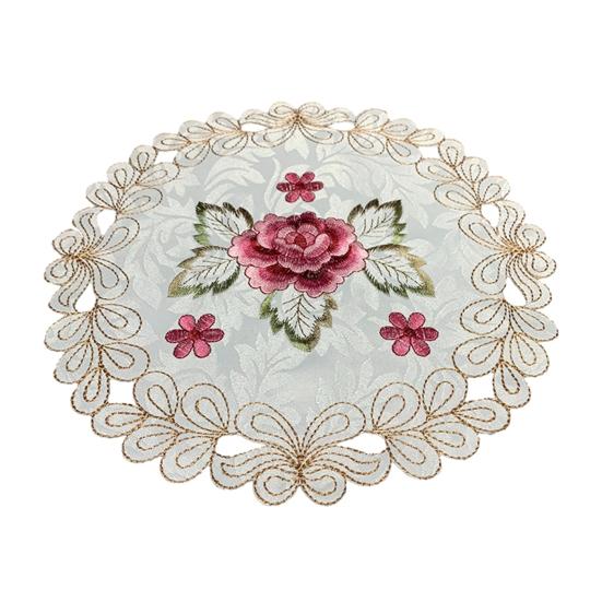 Embroidered Flower Placemat Round Floral Coaster Placemat 15cm D