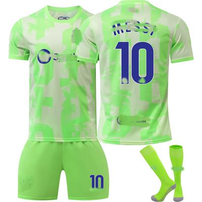 Zestawy Piłkarskie dla Nastolatków Dzieci Dorosłych Sportowy Zestaw Treningowy z Koszulką i Skarpetami 24/25 Barça 2. Wyjazdowy #10 Messi