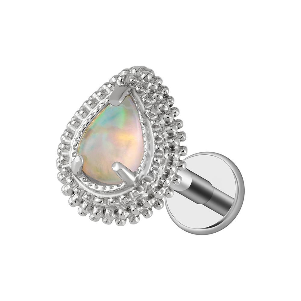 Right Grand ASTM F136 Titanium Pear Teardrop Opal& CZ Piercing Jewelry Flat Back Stud Cartilage Earring for Conch Helix Tragus