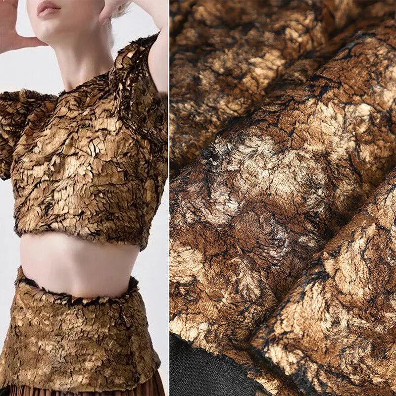 145x50cm Crackle Bronzing Fur Fabric Metallic Coat Shawl Bag DIY Plush Material Dress Suit DIY Sewing Craft Dress Supplies