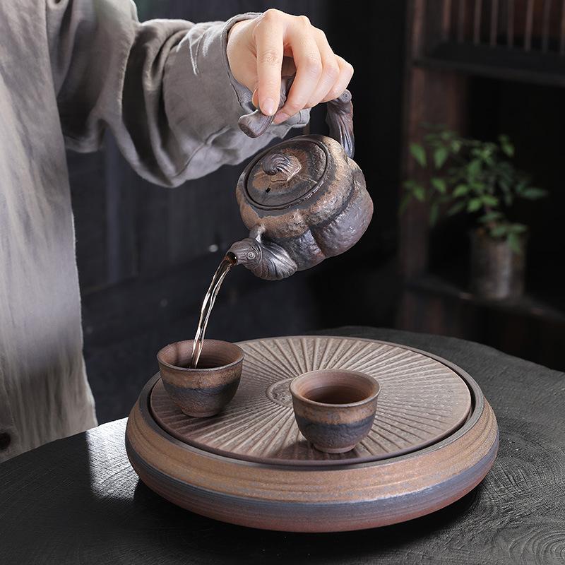Coarse Pottery Gilt Iron Glaze Side Handle Pot Single Pot Brewing Teapot Teacup Retro Firewood Burning Kung Fu Tea Set
