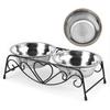 Pet Bowl, Stainless Steel Double Cat Dog Waterer Bowls Elevated Dog Feeder Pet Food Water Bowls with Retro Iron Stand Double Diner Feeder Bowls