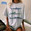 100% Cotton T-shirt Abstract Shark Print T-shirt for Men and Women Summer Fashion Casual Comfy Short Sleeve Top Graphic Tee