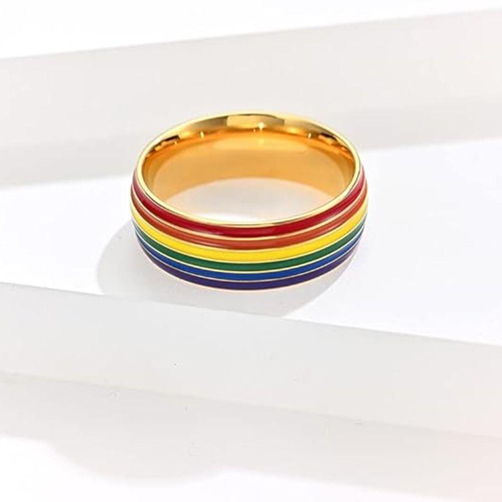 Emaille Mehrfarbige Regenbogenringe Edelstahl Fingerknöchelbänder Unisex Partnerringe Frau