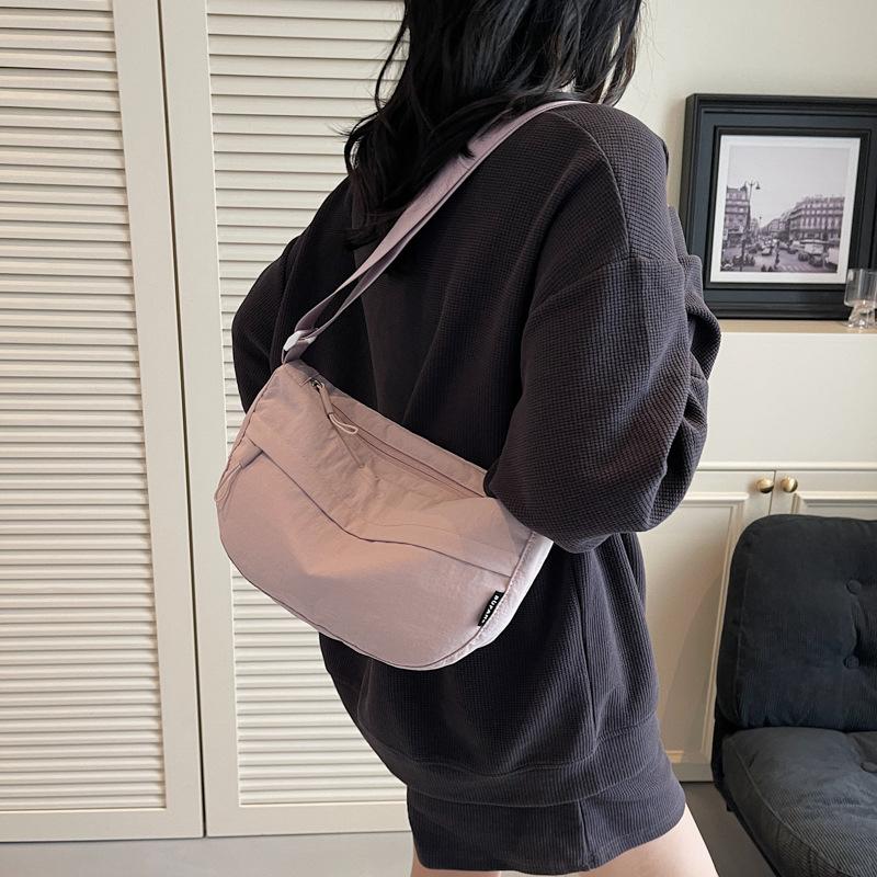 Korean Version of Casual Small Bag Women's 2025 New Nylon Cloth Dumpling Bag Wide Shoulder Strap Single Shoulder Messenger Bag One Piece Delivery