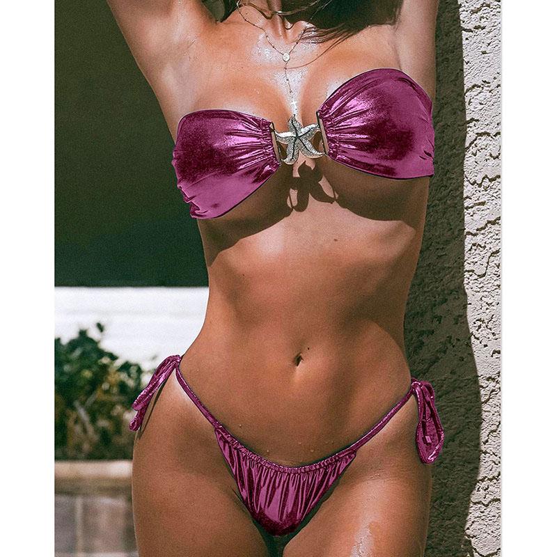 

Новый сексуальный бандо без бретелек бикини женский купальник женский купальник из двух частей бикини комплект купальный костюм купальный костюм L розовый